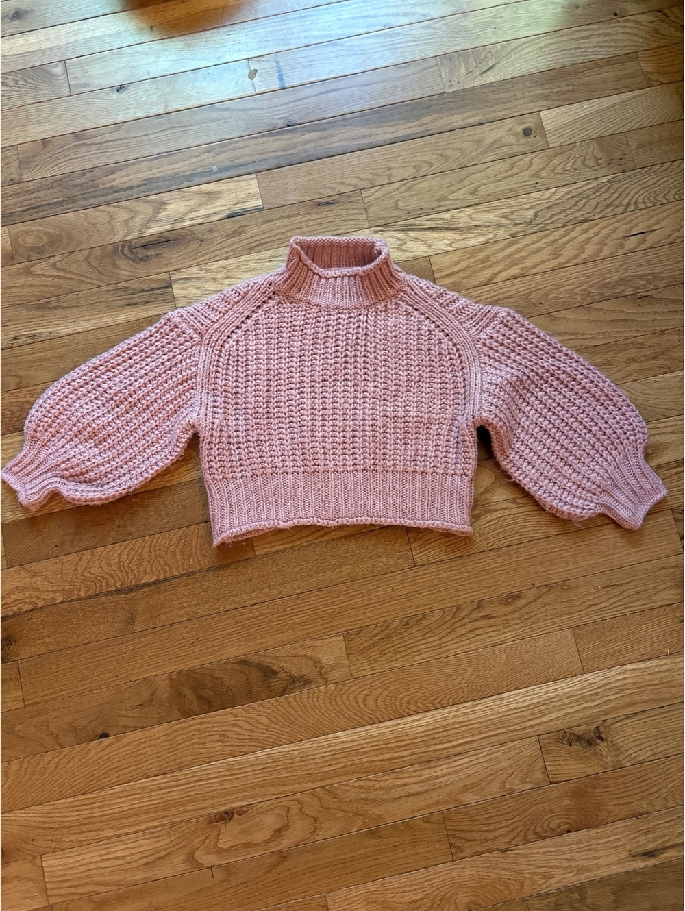 Mia Joy Joyfolie Pink Cropped Turtleneck Sweater w Balloon Sleeves, Size 3